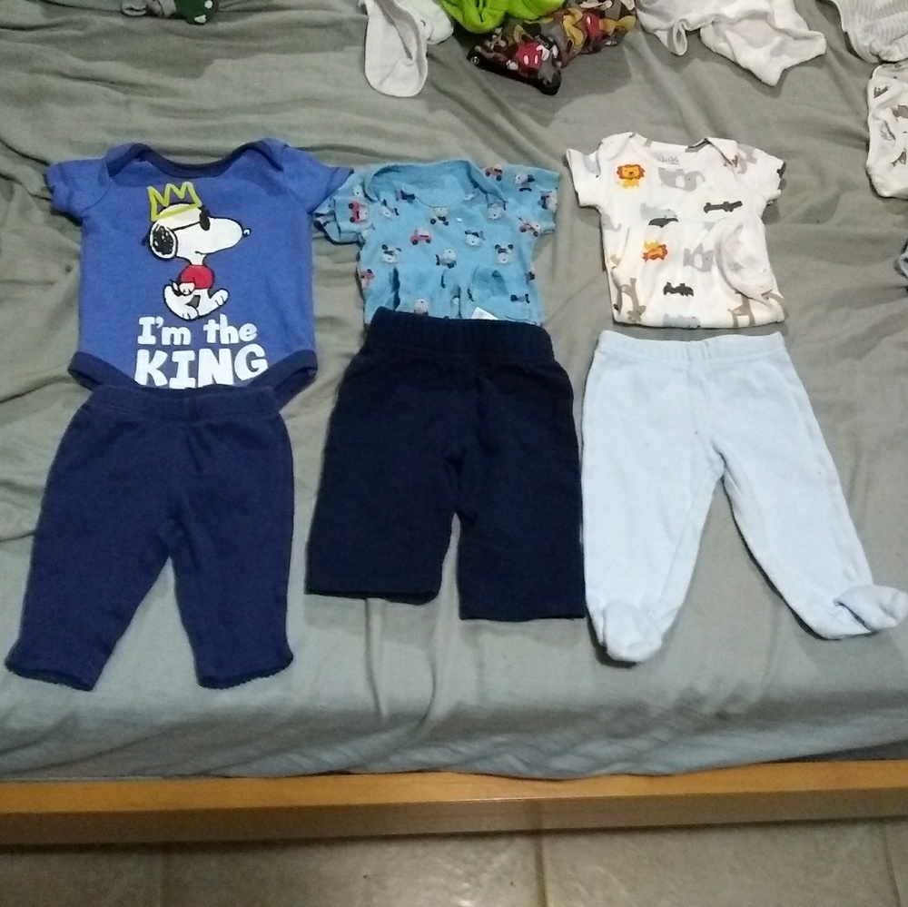 *SOLD* 3 short sleeve newborn baby boy outfits